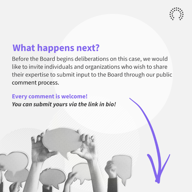 OversightBoard's tweet photo. 🔍 We want to hear from you on policy recommendations for one of our new cases!
The Board would appreciate public comments that address the situation for freedom of expression ahead of Turkey's presidential elections in May 2023.
Submit your comment ↓
