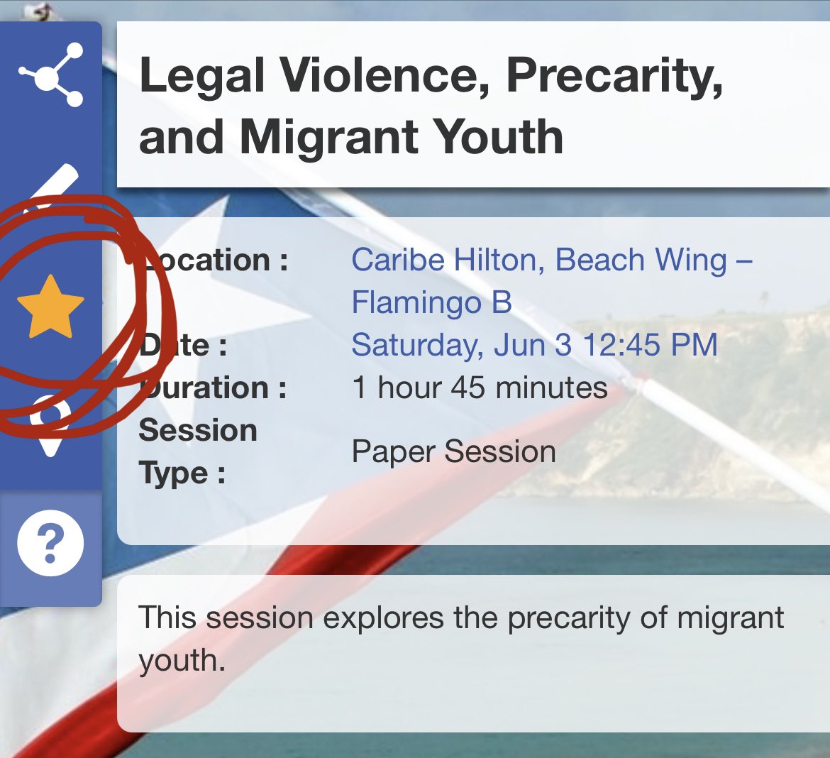Heading to the LSA? While you’re at the airport, download the iPhone app here (apps.apple.com/us/app/lsa-eve…), then navigate to the session on Legal Violence, Precarity, and Migrant Youth and give it a ⭐️STAR⭐️ to add it to your schedule! #LSA @law_soc