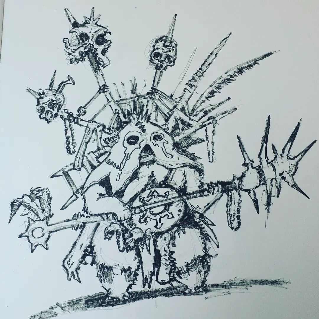 Chaos Ewok #starwars #ewok #warhammer #warhammerfantasy #warhammer40k #40k #chaos #morkborg #mordhiem #forbiddenpsalm #lastwar #sludgewargame #dnd #dungeonsanddragons #tabletop #conceptart #ink #inking #sketch #sketchoftheday #warmupsketch