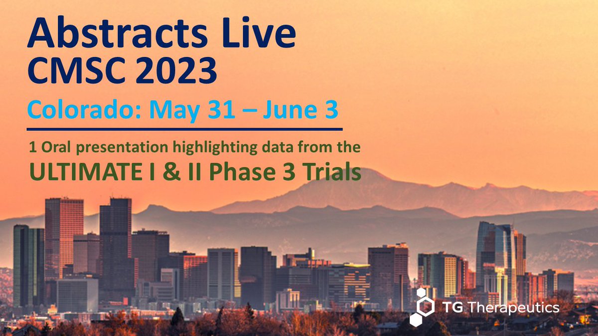 TGTherapeutics's tweet photo. Abstracts are Live! #CMSC2023 Aurora, CO May 31 - June 3. $TGTX will have 1 oral presentation highlighting analyses from the ULTIMATE I & II Ph3 trials in #MS. Visit our Booth #525 - Abstract: https://t.co/9nvwscYX8K Details: https://t.co/7m4sZ7EJ14 @MSCARE #FearlessForScience https://t.co/iL9VcpL8hQ
