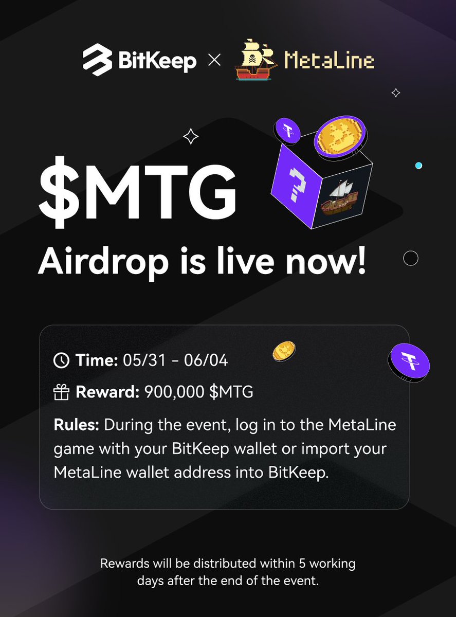 🔥 Attention $MTG airdrop is live now!
⏰ 05/31 - 06/04
🎁 900,000 $MTG
❤️ Follow <a href="/BitKeepDaily/">Girl Gone NFT</a> &amp; <a href="/Metaline001/">MetaLine X</a>
🔄 RT &amp; @ 3 friends
✅ Complete the tasks and it's a 100% sure-win!
forms.gle/NrPqh7Q5di1KCC…

#airdrop #giveaway