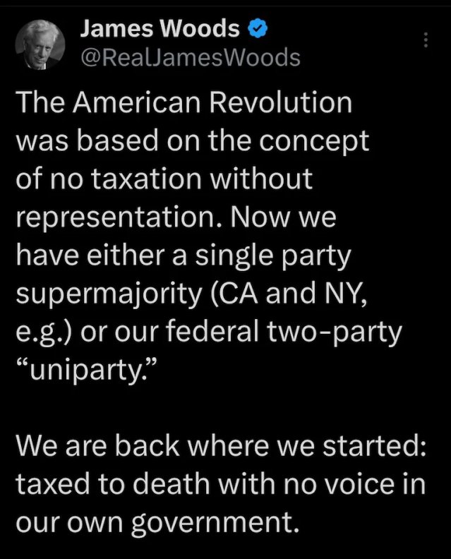 @RealJamesWoods is correct, yes again. #taxationwithoutrepresentation