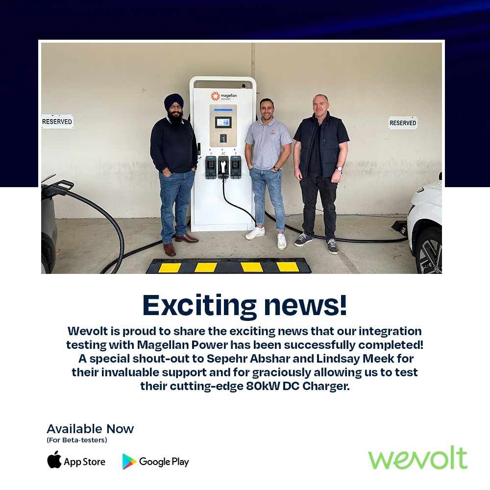 wevoltau's tweet image. Wevolt's integration testing with Magellan Power is complete. Huge thanks to Sepehr Abshar and Lindsay Meek for their support and for letting us test their 80kW DC Charger. #Wevolt #IntegrationTesting