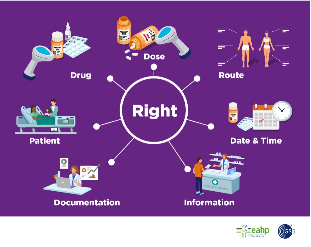 Adhering to the 'seven rights' in patient-related activities can be achieved through implementation of #GS1 standards in healthcare.🙌 Let’s celebrate the collaboration between #EAHP and #GS1Healthcare in upholding the highest standards of patient care and safety. #PatientSafety