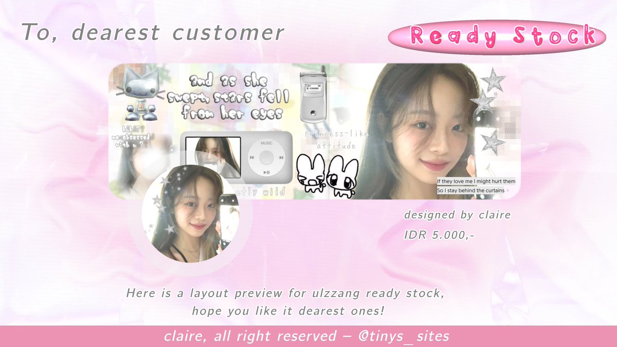 tinys_sites's tweet photo. A retweet will be very appreciated! 🤍

Halo berhubung aku lagi seneeng, aku mau bagi-bagi layout FREE (no retext) yang bisa di dapetin via DM BESOK jam 19.00 WIB nanti! Info cara claim nya ada di tweet bawah yaaa. 🎀
#zonauang #zonajajan https://t.co/FQPEu8bsOR
