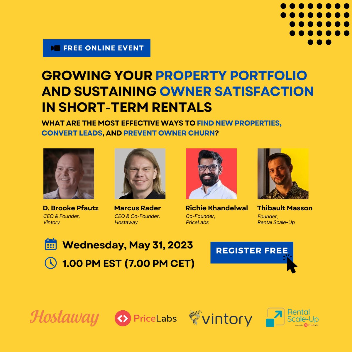 🚀 Boost your property portfolio & owner relations with our FREE webinar today! Learn how to find new owners and keep them, and network with fellow #propertymanagers.

🕒 Less than 6 hours away!
💻 Register: rentalscaleup.com/grow-property-… @VintoryHQ @Hostaway @Price_Labs