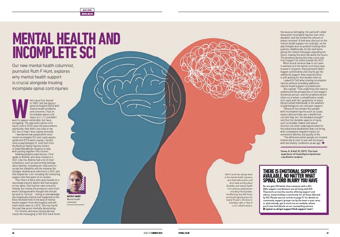 RFHunt1's tweet photo. I’m so proud to be writing for the wonderful @Spinal on this important topic of #IncompleteSCI and #MentalHealth with ⁦@DuffJS⁩  - this is a quick peek at what will be in #Forward magazine from ⁦@spinalinjuries⁩ https://t.co/2KTPKuxNel