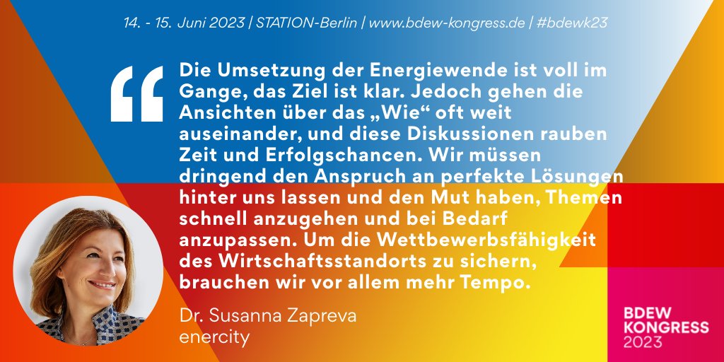 BDEW (@bdew_ev) on Twitter photo Wir brauchen mehr Tempo beim #Erneuerbaren-Ausbau. Auf dem #bdewk23 diskutiert Susanna Zapreva (<a href="/enercity/">enercity</a>) mit Stefan Kapferer (<a href="/50Hertzcom/">50Hertz</a>), Thorsten Kramer (@LEAG_de) und <a href="/NinaScheer_SPD/">Nina Scheer</a> (<a href="/spdbt/">SPD-Fraktion im Bundestag</a>) darüber, welche Rahmenbedingungen dafür notwendig sind. ➡️ bdew-kongress.de Wir brauchen mehr Tempo beim #Erneuerbaren-Ausbau. Auf dem #bdewk23 diskutiert Susanna Zapreva (<a href="/enercity/">enercity</a>) mit Stefan Kapferer (<a href="/50Hertzcom/">50Hertz</a>), Thorsten Kramer (@LEAG_de) und <a href="/NinaScheer_SPD/">Nina Scheer</a> (<a href="/spdbt/">SPD-Fraktion im Bundestag</a>) darüber, welche Rahmenbedingungen dafür notwendig sind. ➡️ bdew-kongress.de