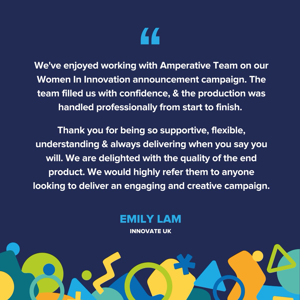 Great feedback from Innovate UK.  We worked on different elements for their campaign like certificate designs, social banners, copywriting, awardee announcement video animation and more.  Always a pleasure seeing the amazing people Innovate UK support.  #design #clientfeedback