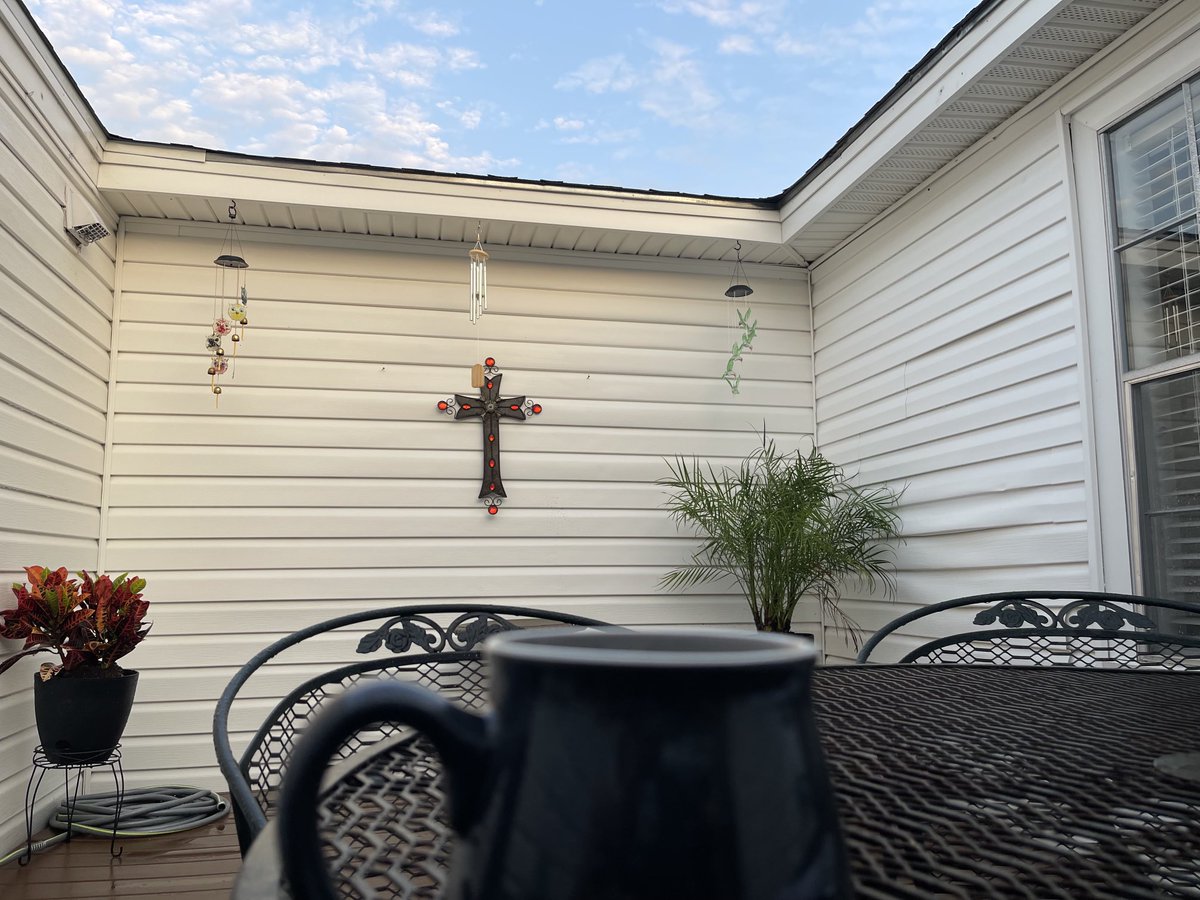 DonDupre's tweet photo. Great morning in the courtyard. Time to ponder today’s adventures. https://t.co/1IXyGvXuB7