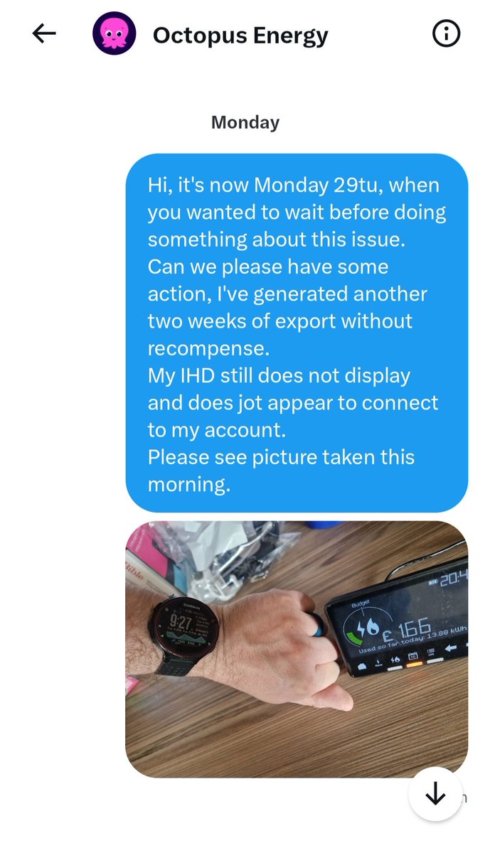 kevmccaig's tweet photo. So... I moved to @OctopusEnergy for their alleged better service, yet with equipment not working for weeks and no responses to days of messages... I'm beginning to think that was a bad move...? https://t.co/75ynlyc5Zr