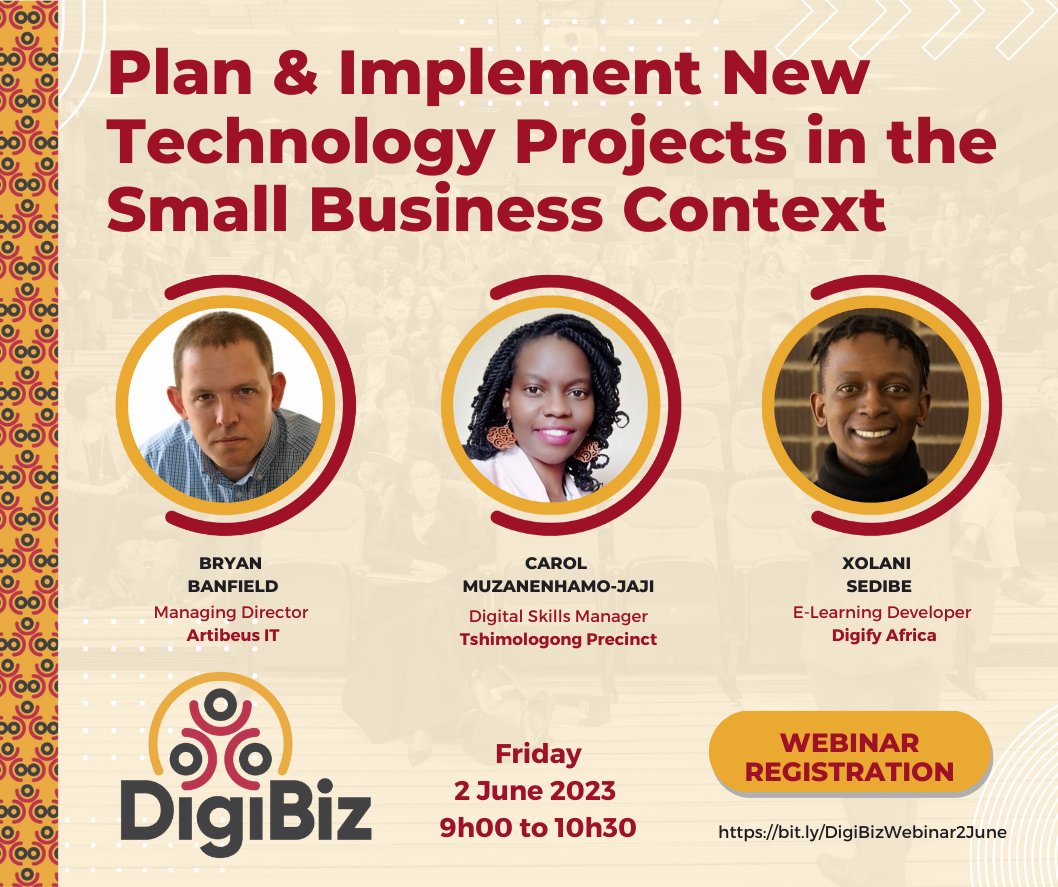 Join &amp; learn from experienced tech project professionals at the DigiBiz  Network Webinar. Discover best practices for digitalizing processes and introducing new technology in small businesses. 

Don't miss out! #TechProjects #Digitalisation
REGISTER NOW: bit.ly/DigiBizWebinar…