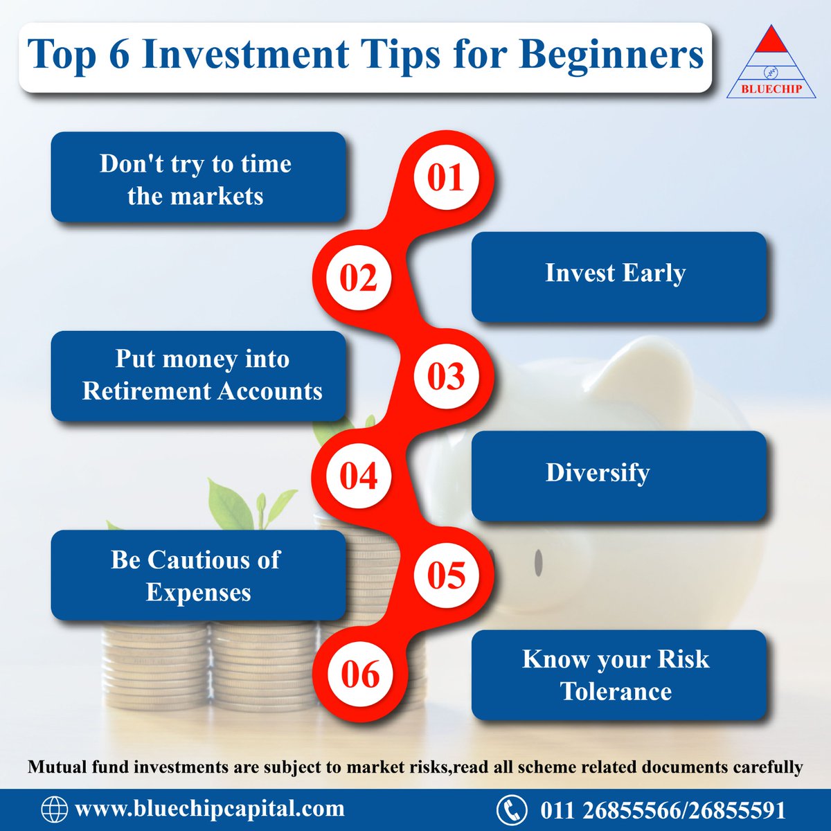 Top 6 investment tips for beginners....
.
.
Call us today for details information
☎ 011 – 26855566 / 26967686
.
.
#bluechipcapital #MutualFunds #mutualfundssahihai #SIP #bluechipcapital #MutualFund #investment #taxsavings #beginners #conveniencia #longterm #financialgoal