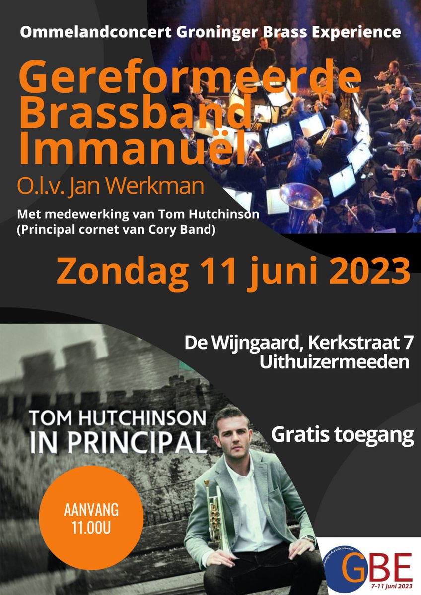 Op zondag 11 juni geven wij een concert met Tom Hutchinson!

Voor wie hem niet kent: Tom is de principal cornettist van de Cory Band uit Wales, één van de beste brassbands van Europa.

Zie de poster voor de details.