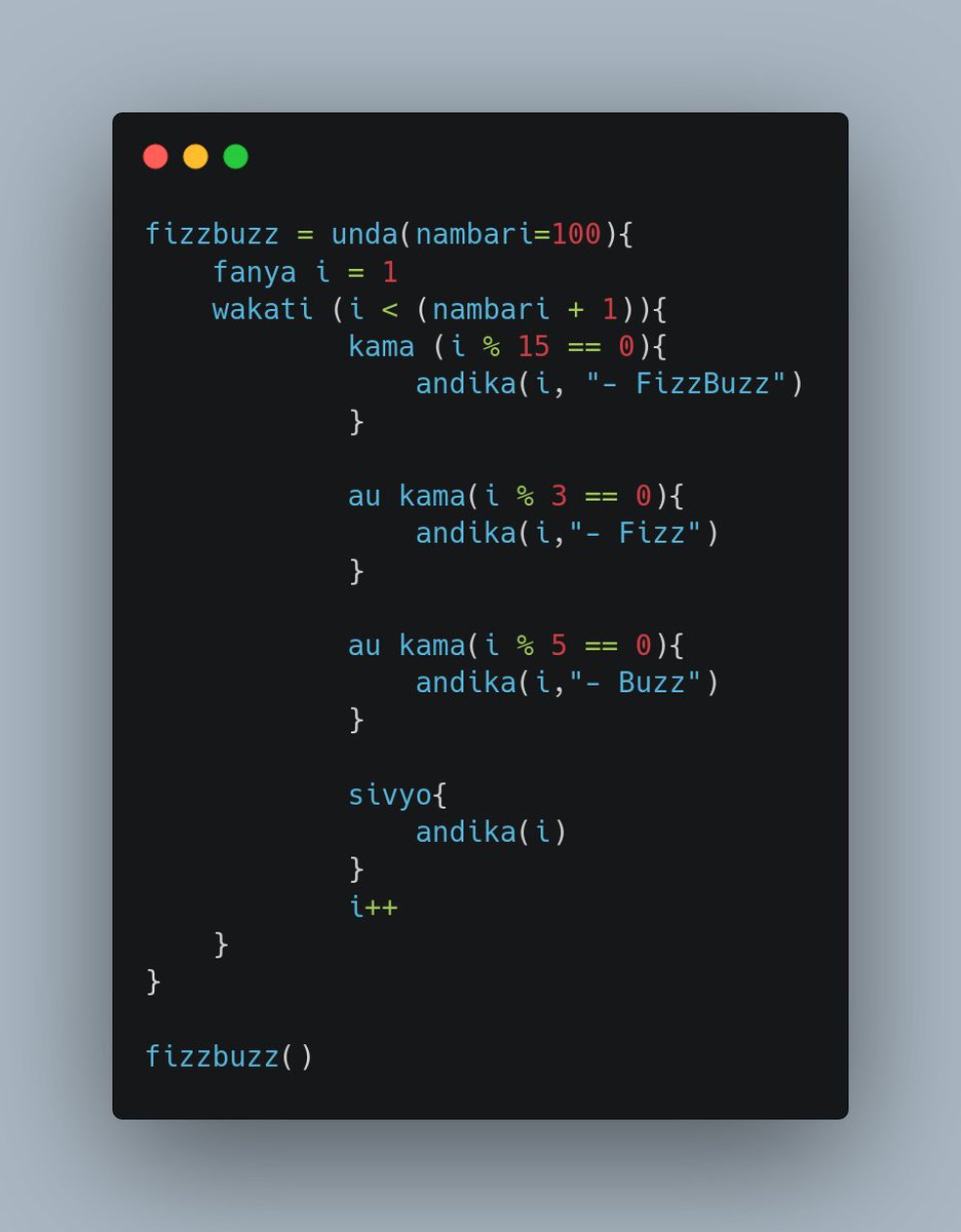 NuruProgramming's tweet image. Fizzbuz kwa Nuru. Imeandikwa na @Puppykiwi github.

Link: github.com/puppykiwi/fizz…