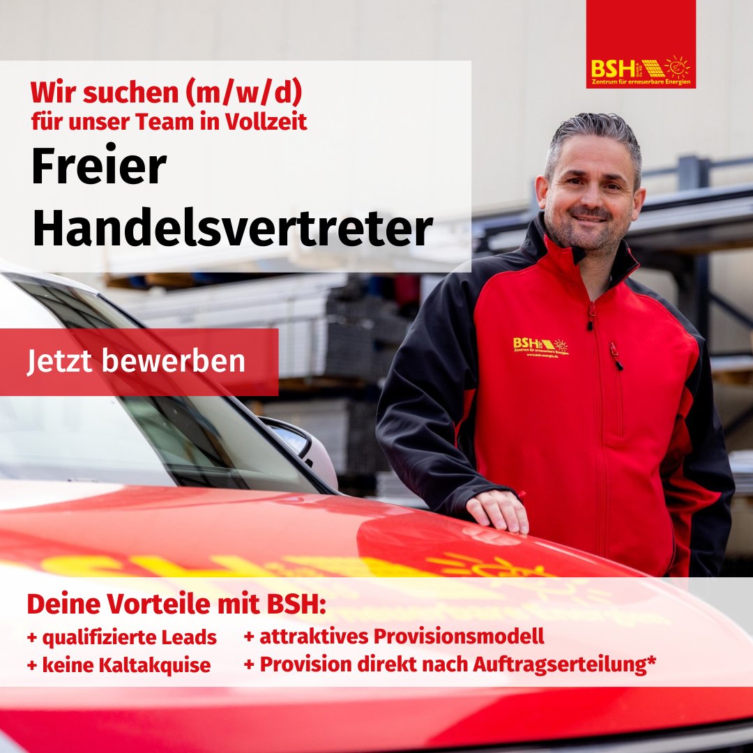 Wir suchen für unser Team ab sofort Freie Handelsvertreter (m/w/d) in Vollzeit für die Regionen:

👉Dresden/Chemnitz
👉Leipzig
👉Halle
👉weitere Standorte auf unserer Website

Bewirb dich jetzt direkt über unser Online Bewerbungsformular: bsh-energie.de/unternehmen/ka…