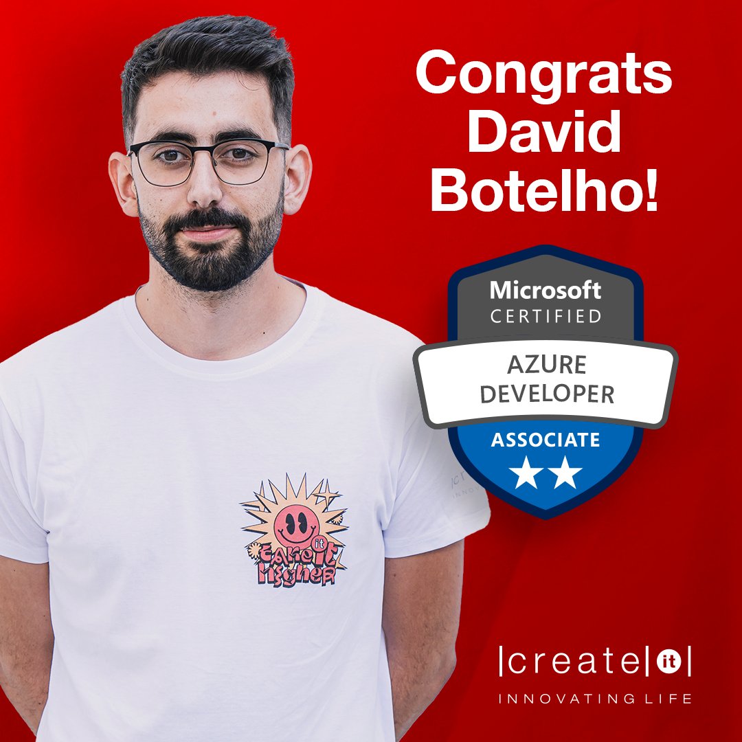 createit_pt's tweet image. 🇬🇧 Congratulations to our colleague David on achieving the #AzureDeveloperAssociate certification! 🎉 We are proud to have such talented people on our team and we will never stop investing in their empowerment. 🏅