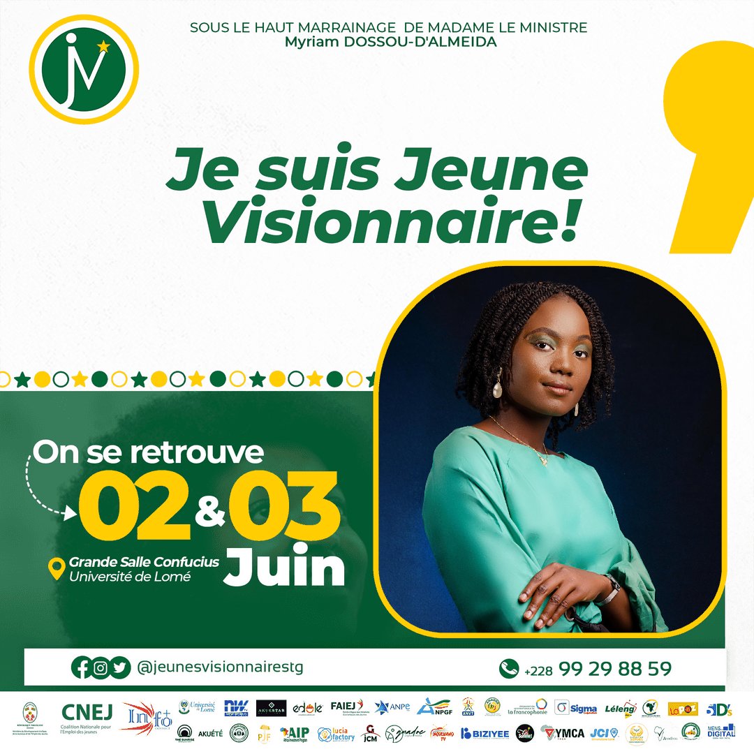 esso_hanam's tweet photo. Je suis jeune visionnaire ! 
On se donne rendez-vous les 2 et 3 juin à l'université de Lomé 🔥🔥
#jeunevisionaire 
#universitédelomé 
#benedictepalawia https://t.co/4Y7LPUgaiX