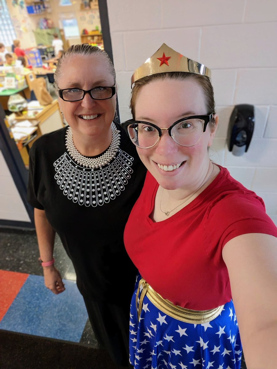 S is for Superhero Day!! My two favorite heroes at work today. #onechatham #ourPES #NotoriousRBG #WonderWoman