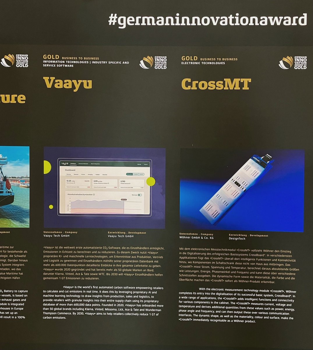 🎉 Exciting news! Vaayu was awarded Gold at the German Innovation Awards 2023 for Excellence in Business to Business IT, Industry Specific &amp; Service Software! @DesignInGermany   #GermanInnovationAwards #Sustainability