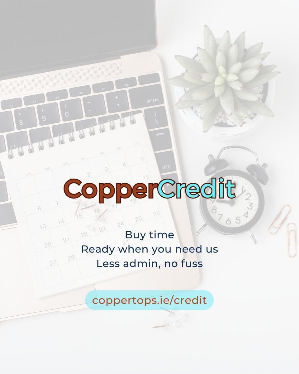 If you've been considering our CopperCredit offer this is your last chance!
𝟭𝟬% 𝗱𝗶𝘀𝗰𝗼𝘂𝗻𝘁 𝗲𝗻𝗱𝘀 𝗧𝗢𝗗𝗔𝗬!

Buy online now: coppertops.ie/coppercredit

#CopperCredit #Coppertops #DigitalMarketingHelp #GetItDone #10YearAnniversary #SpecialOffer