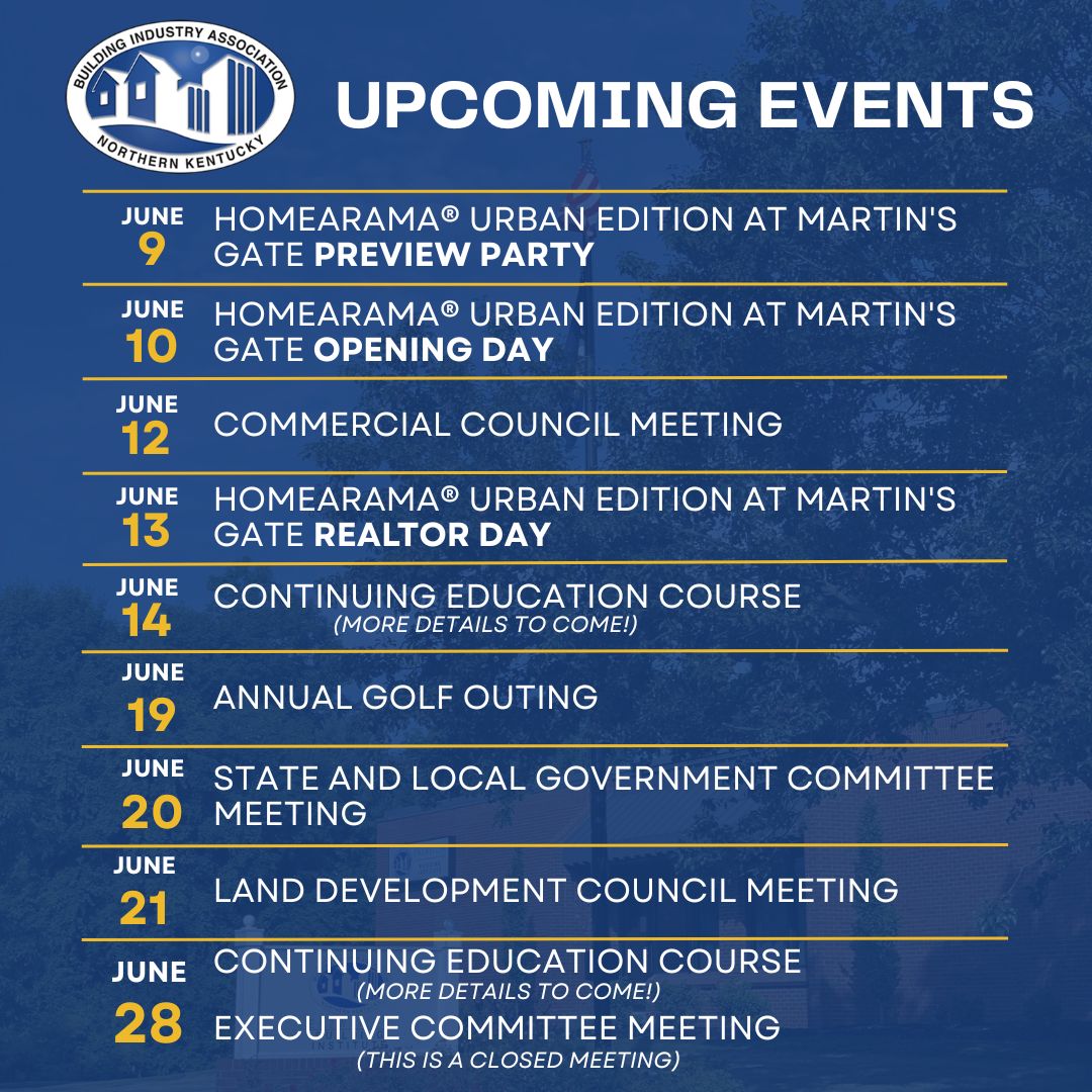 Interested in attending a BIA NKY event? Check out everything that's happening in June! More details about each of these events can be found on our website at buildersnky.com We hope to see you there!
#DoBusinessWithAMember #BIANKY #BuildersNKY #BuildInNKY #KeepCraftAlive