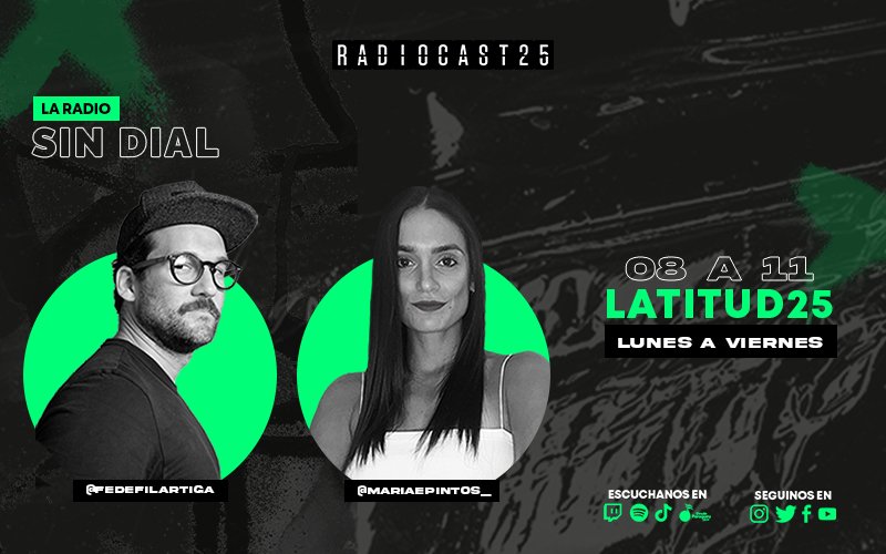 🔘¡Arrancá tu jornada con mucha info en @RadioCast25_ con <a href="/FedeFilartiga/">Phil D’Artiga</a> y <a href="/mariaepintos_/">Maria E</a>!✌️😎🎧

📶Seguí nuestra señal online⬇️

📎Twitter Espacios: <a href="/EnLatitud25/">LATITUD 25</a>
📎Twitch: twitch.tv/radiocast25
📎TikTok: tiktok.com/@enlatitud25
📎Nuestra Web: radiocast25.com

#R25