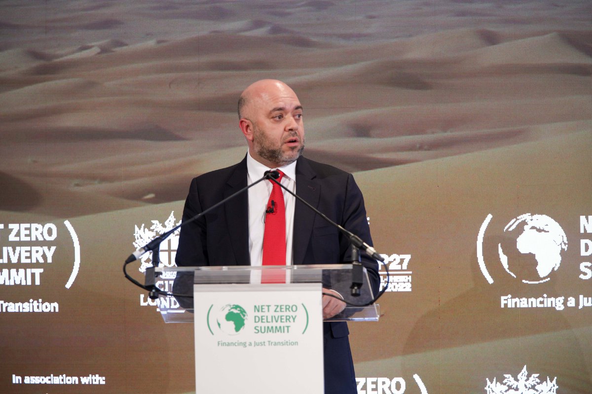 COP28_UAE's tweet photo. At @cityoflondon's #NZDS23, #COP28 DG Majid Al Suwaidi highlighted the need to reform IFIs and to better leverage private sector finance. He also emphasized the importance of establishing well-functioning carbon markets and unlocking finance for innovation to meet climate goals. https://t.co/WEoomUmzZf