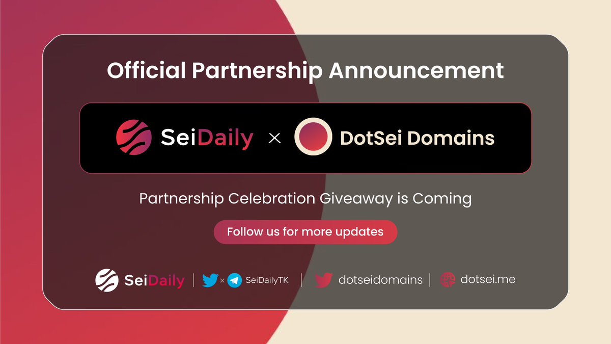 InkDailyTK's tweet image. 🎉 Exciting news!

We&apos;re excited to announce our official partnership with @dotseidomains 🤝 

#DotSei is the Web3 Identity on @SeiNetwork 🌊

🚀 Stay tuned for upcoming events