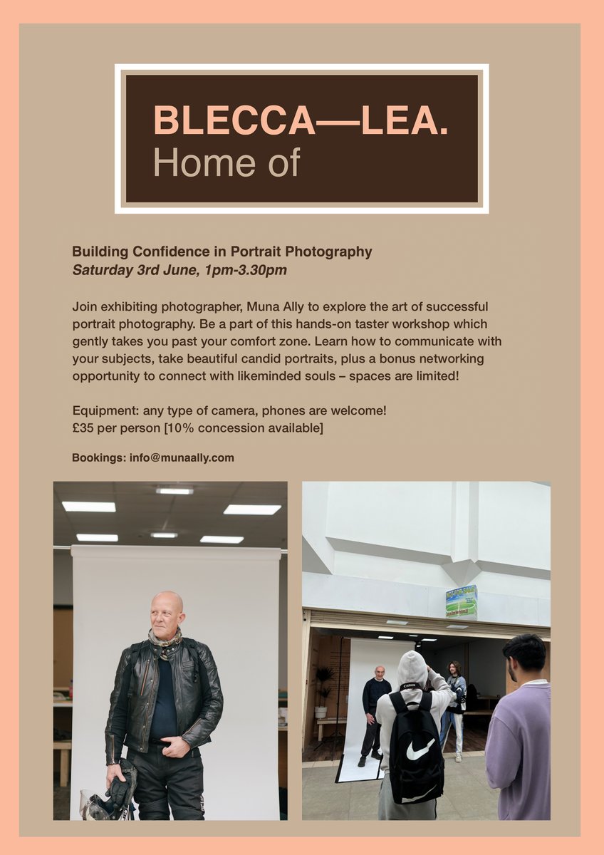 Join photographer <a href="/Muna_Ally/">Muna</a> on Sat 3rd June <a href="/blecca_lea/">BLECCA–LEA</a> for a special workshop. You will explore the art of successful portrait photography and enjoy Muna's brilliant exhibition 'Souls of Bletchley' - to book info@munaally.com <a href="/AHA_MK/">AHA-MK</a> <a href="/MK_Gallery/">MK Gallery</a> <a href="/DestinationMK/">DestinationMK🎈</a> <a href="/My_MiltonKeynes/">MyMiltonKeynes</a>