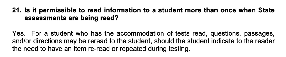 <a href="/Larry_Scott19/">Larry Scott</a> For transparency's sake, I'd like to add this question comes up in the FAQ for administering Regents exams to students with disabilities... 
p12.nysed.gov/specialed/publ…