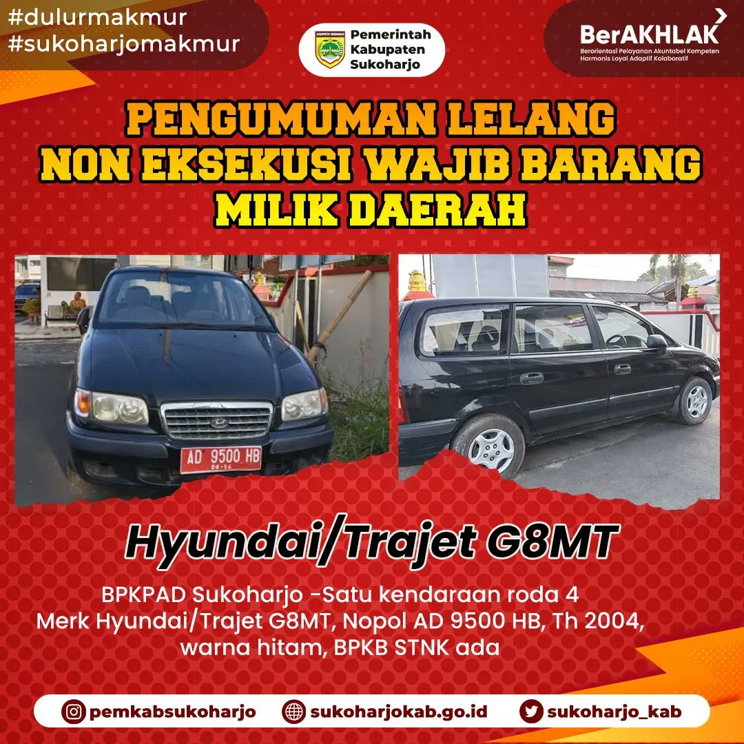 sukoharjo_kab's tweet photo. Dulur Makmur
.
Yuukk simak info Lelang Barang Milik Daerah Kabupaten Sukoharjo melalui https://t.co/Qzmu0uY358
@bpkpad.sukoharjo
#PemkabSukoharjo
#bpkpad
#lelangbarangmilikdaerah https://t.co/UgSWSQhter