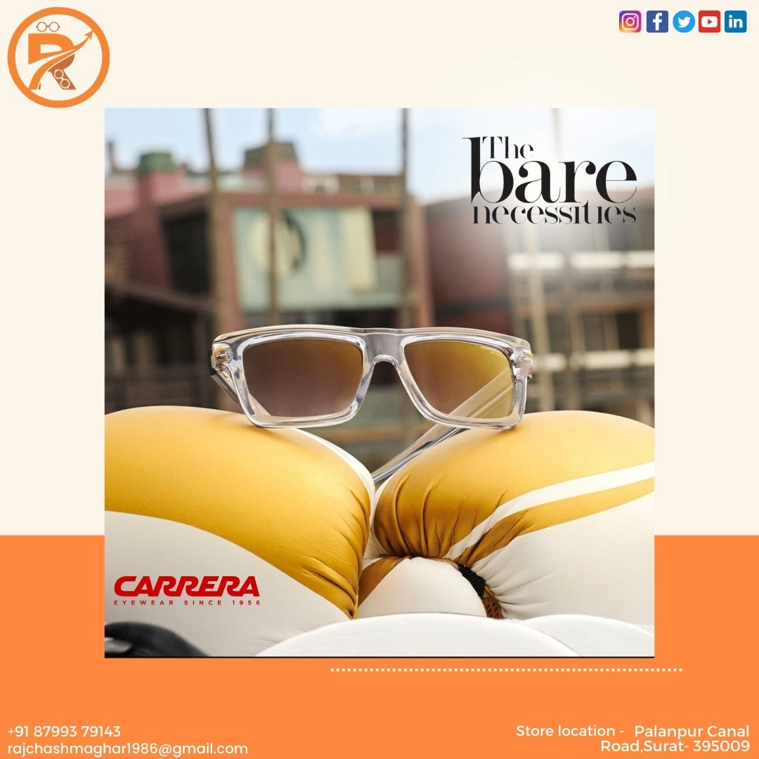 'Embrace the bare necessities with our essential eyewear glass.'
Visit Raj Chashmaghar
For More Info-
87993 79143
rajchashmaghar1986@gmail.com
.
.
#rajchashmaghar #carrerafashion #carrerasunglasses #uniquestyle #fashionwearstyle #eyewear #palanpur #surat #apparel #bestchoiceever