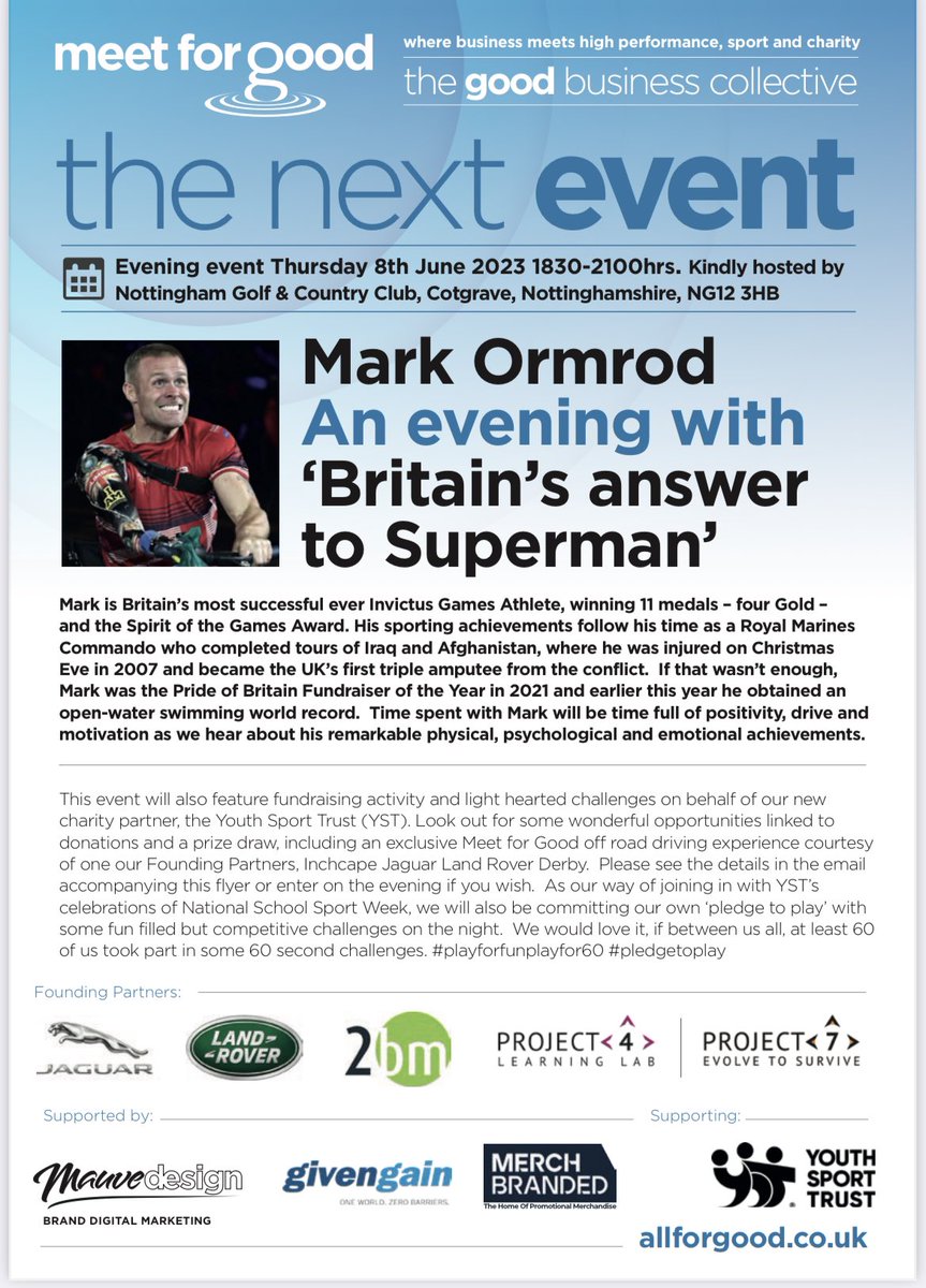 longjon6ft9's tweet image. Any businesses/organisations in the Nottinghamshire/Derbyshire area please see this great opportunity to hear from the inspirational Mark Ormrod. If interested get in touch with the all for good team. allforgood.co.uk