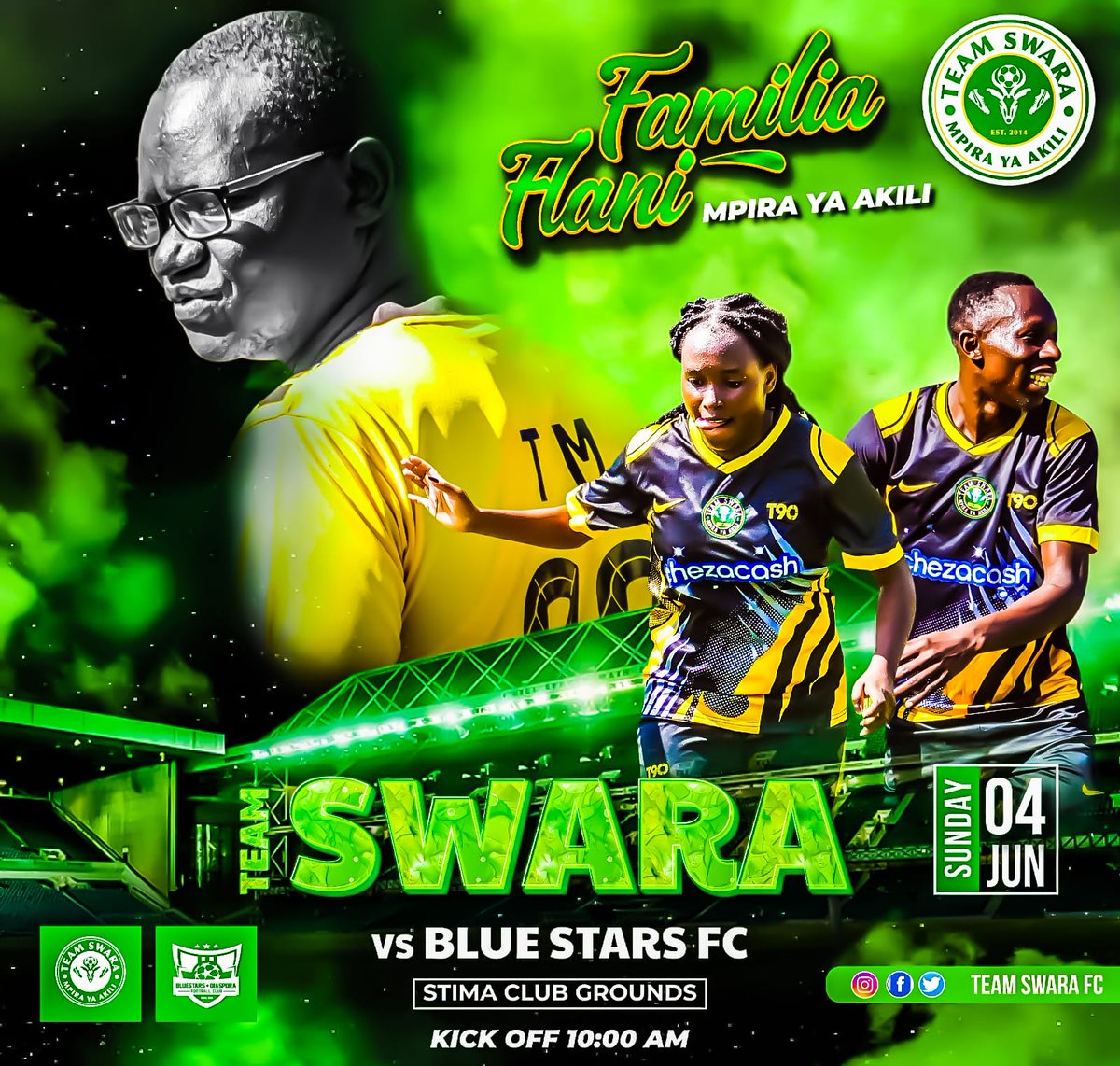 TeamSwaraFC's tweet photo. This Sunday we will be locking horns with Blue Stars FC as we prepare for @wadaupremierleague match day 5, against Unfit FC.

See you all at Stima Club. 

#FamiliaFlani 
#MpiraYaAkili https://t.co/xRkYn14Wg0