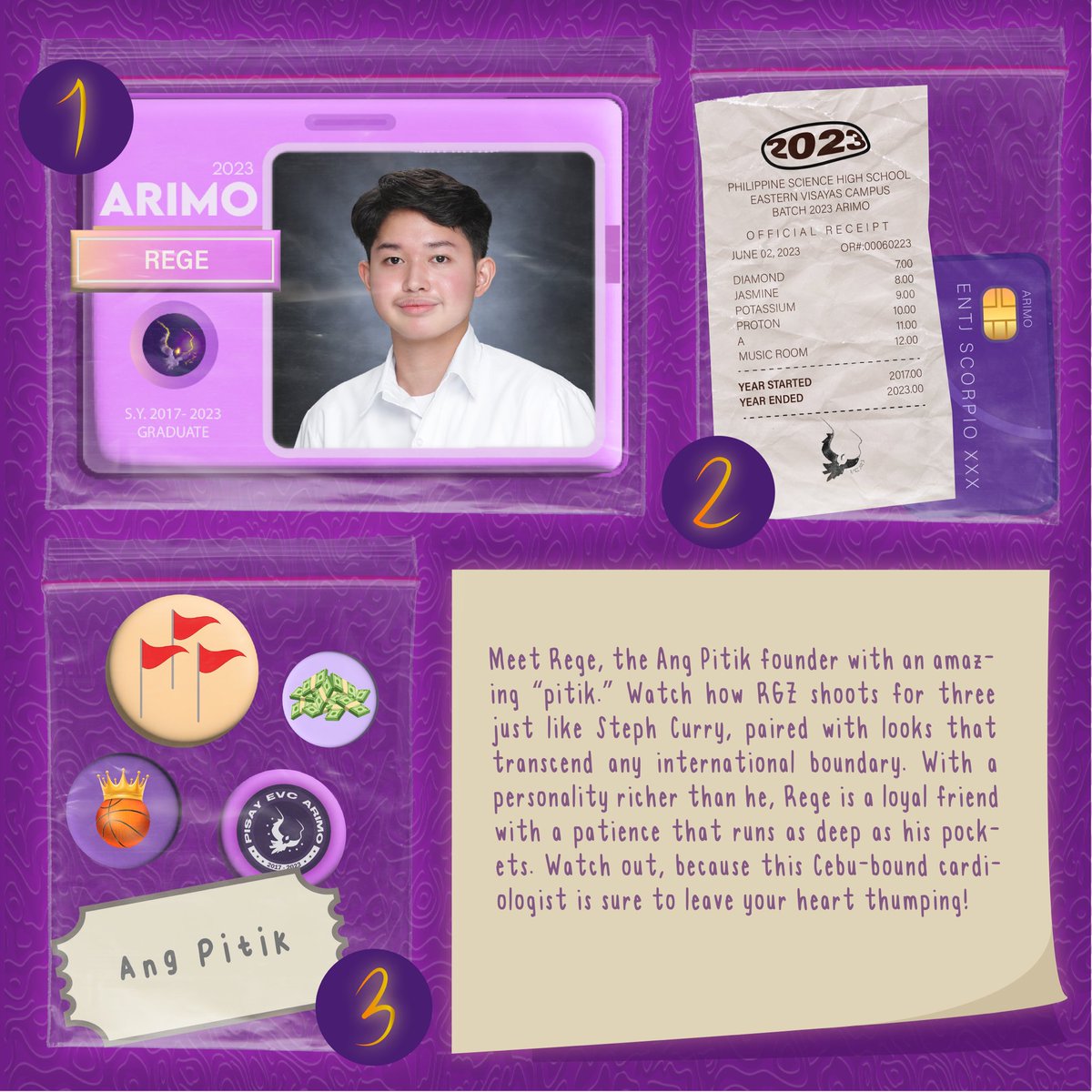 evcbentetres's tweet photo. 𝗥𝗘𝗡𝗘 𝗚𝗘𝗥𝗔𝗥𝗗𝗢 𝗭𝗔𝗠𝗢𝗥𝗔𝗦
𝗔𝗻𝗴 𝗣𝗶𝘁𝗶𝗸

Meet the Ang Pitik founder, Rege! On the basketball court, you’ll be amazed not only by his “pitik,” but also by the rest of his skills, like his effortless three-pointers reminiscent of Steph Curry. https://t.co/aaCW68XoJv