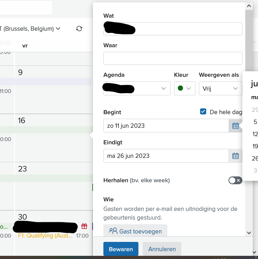 juriansluiman's tweet photo. @Fastmail I have found a bug in your calendar app: week-long events, when modified, have a date-picker off-screen which renders them unusable. Right side of image is border of my browser (Firefox on Windows). https://t.co/iaS2eOT3Hu