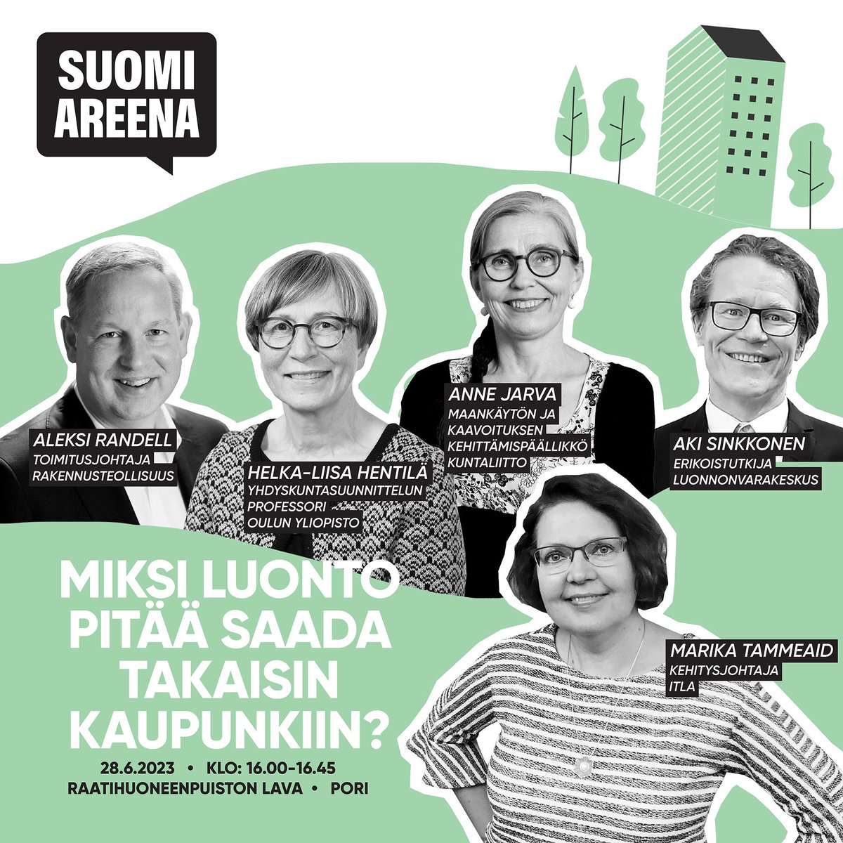 Ohjelma julkaistu <a href="/SuomiAreena/">SuomiAreena</a>. Tule mukaan kuuntelemaan miksi #luonto pitää saada takaisin kaupunkeihin! suomiareena.fi/pori/ohjelma/6…