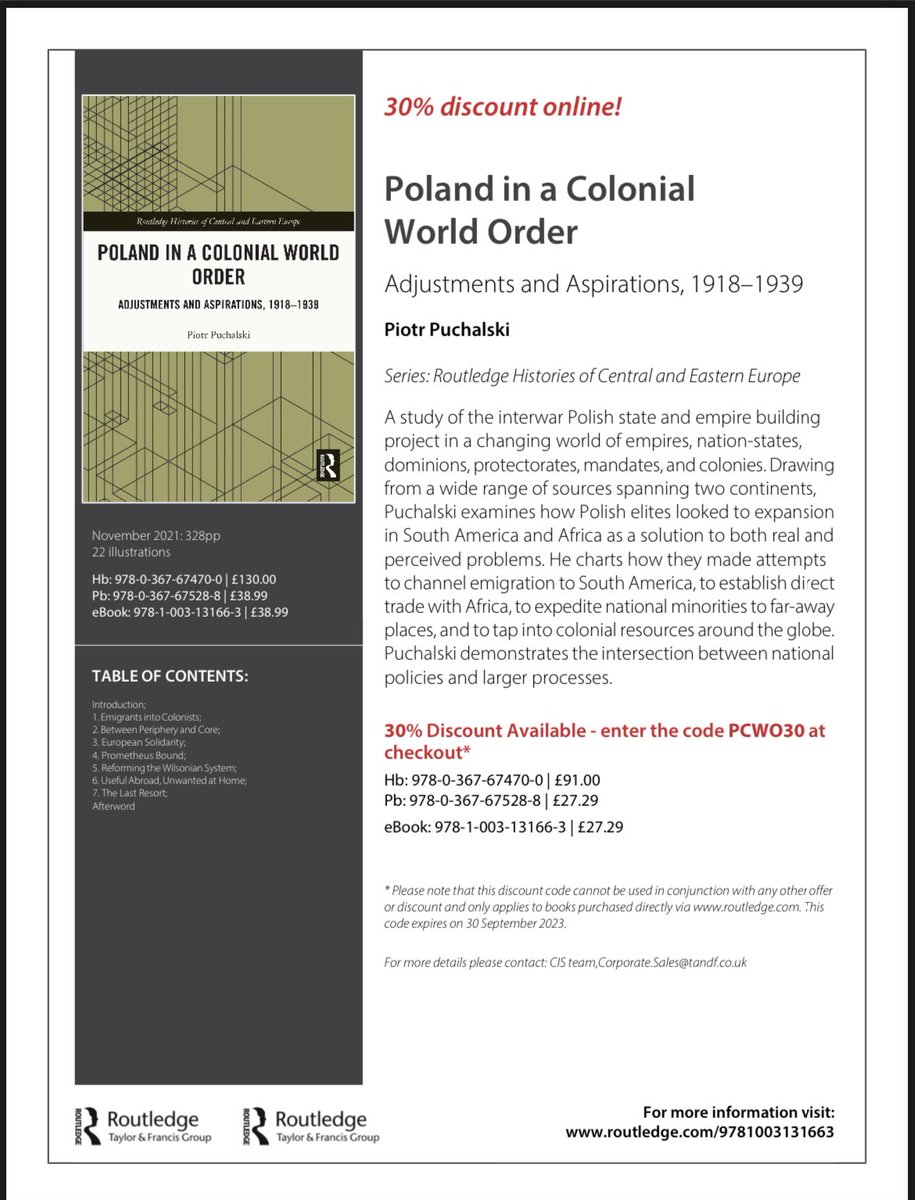 As of today, my book is available in paperback, at a much more reasonable price, which you can further reduce by using the discount code (PCWO30) from the attached flyer. It will hopefully help attract potential reviewers from outside Poland. 🤞<a href="/RoutledgeHist/">Routledge History, Heritage Studies & Archaeology</a>