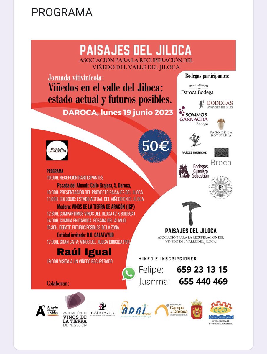 @yummybull @LAVINIA_ESP @DOCigales Y en Daroca, lunes 19 Jornada Vitivinícola Viñedos en el Valle del Jiloca organizada por Paisajes del Jiloca