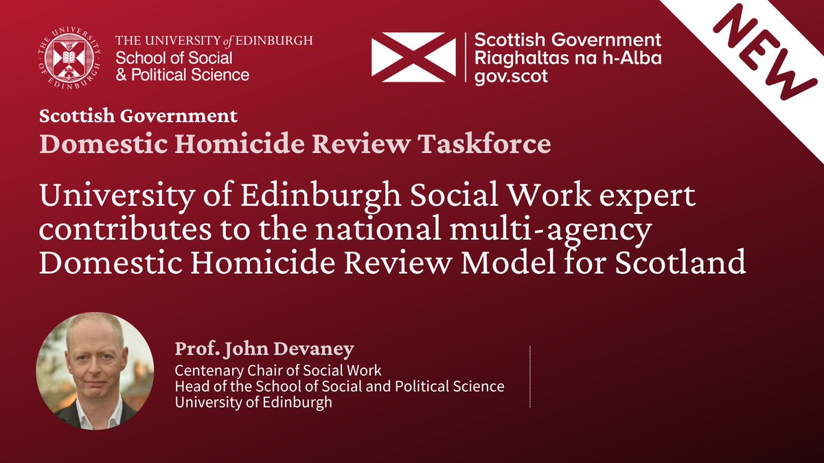 School of Social & Political Science Edinburgh (@uoessps) on Twitter photo Published today:
Professor John Devaney, a member of the <a href="/scotgov/">Scottish Government</a> Domestic Homicide Review Taskforce, has written a new paper to inform the development of Scotland’s model for reviewing domestic abuse-related homicides in Scotland.
Find out more: edin.ac/3WIZYyy Published today:
Professor John Devaney, a member of the <a href="/scotgov/">Scottish Government</a> Domestic Homicide Review Taskforce, has written a new paper to inform the development of Scotland’s model for reviewing domestic abuse-related homicides in Scotland.
Find out more: edin.ac/3WIZYyy