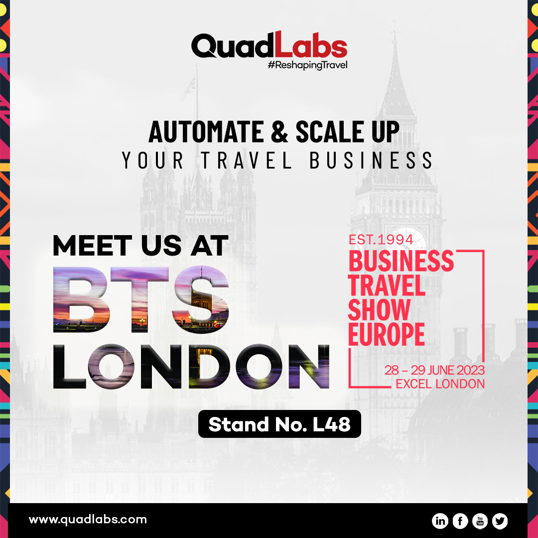 #QuadLabs Technologies Pvt. Ltd. is participating in BTS London 2023

Meet us @Stand No L48 between 28-29th June 2023

Fix an appointment with us:- bit.ly/40V77xp

#QuadLabs #BTSLondon #BTShowEU #ForTheLoveofTravel #businesstravelshoweurope #travog