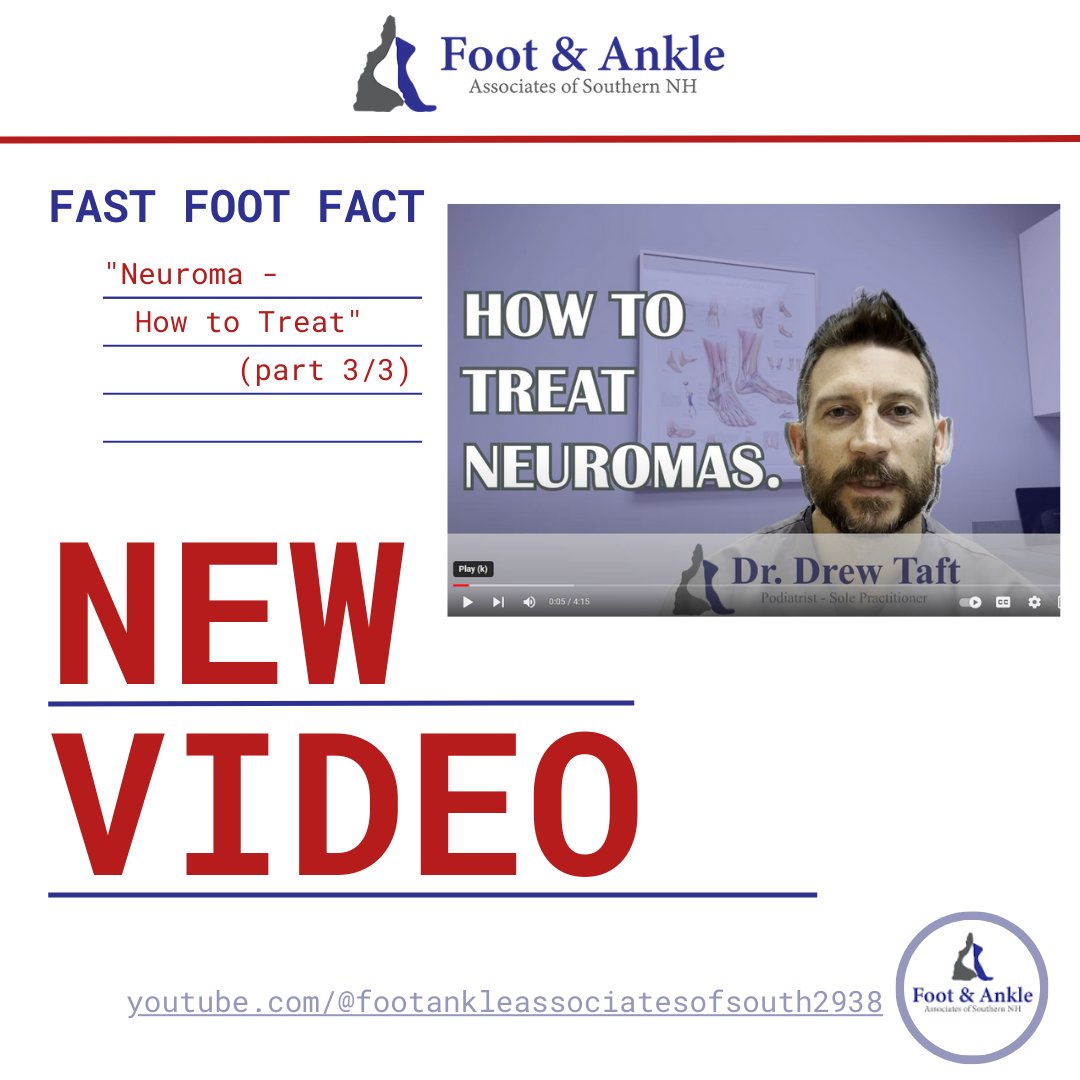 Don’t miss the 3rd and final video in Dr. Taft’s neuroma series!
youtube.com/watch?v=N2fY0D…
.
.
.
#Mortonsneuroma #footpain #painrelief #paintreatment #podiatrist #podiatryclinic #footandanklespecialist #NewHampshirepodiatrist #FootAndAnkleAssociatesOfSouthernNewHampshire #FAASNH