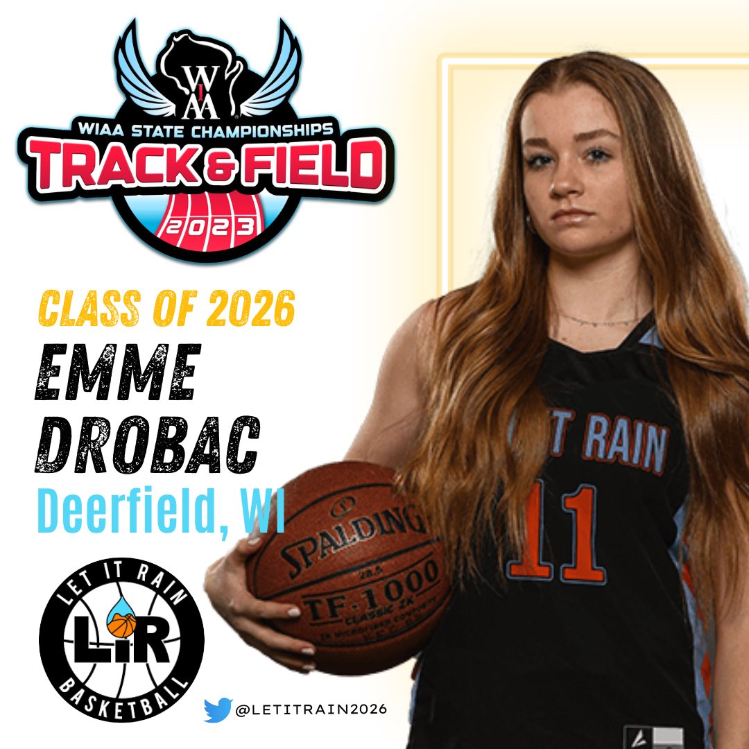 Wishing our very speedy teammate @DrobacEmme the best of luck at @wiaawi State Track & Field this weekend! She’ll be competing in the 1600 & 3200 meter races. Your @letitrainbball fam is cheering for you! #WIAATrack 👟💨