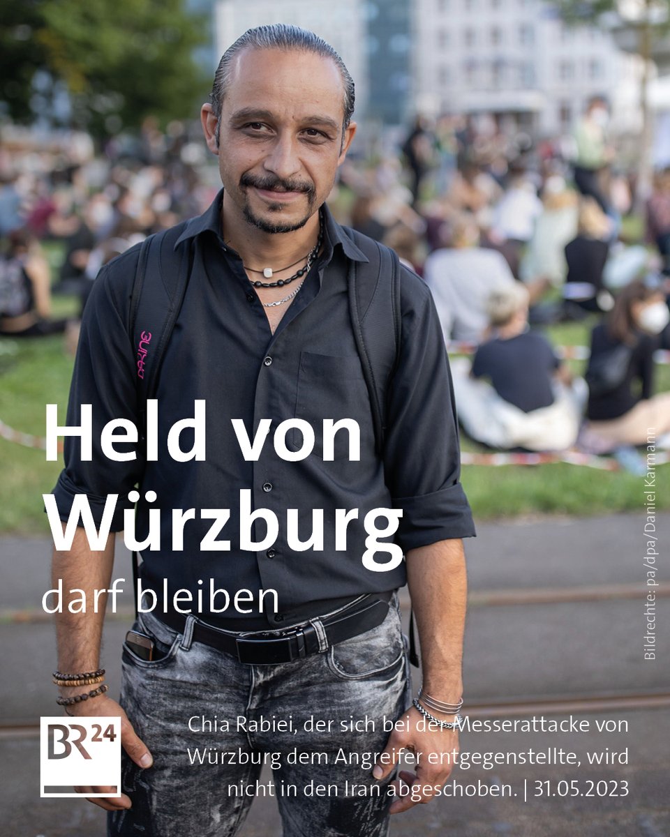 Der Kurde Chia Rabiei war bekannt geworden, als er sich 2021 dem Würzburger Messerangreifer entgegenstellte - und so vermutlich viele Menschenleben rettete. 
br.de/nachrichten/ba…