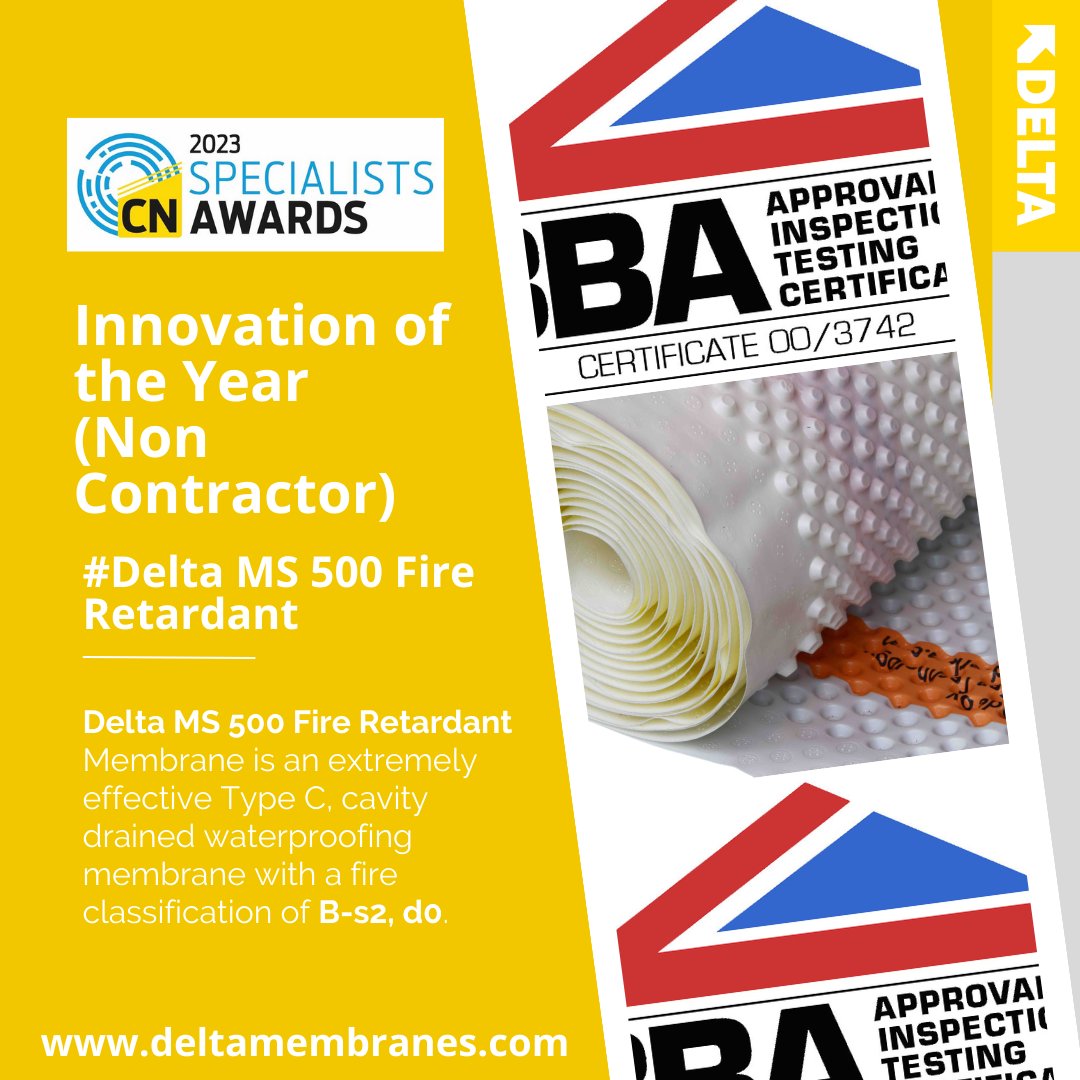 We are delighted to announce that we’ve been shortlisted for the 2023 CN Specialists Awards!!! Congratulations to all the shortlisted nominees and best of luck!

#CNSpecialists2023 #Awards2023 #DeltaMS500FireRetardant #BS8102