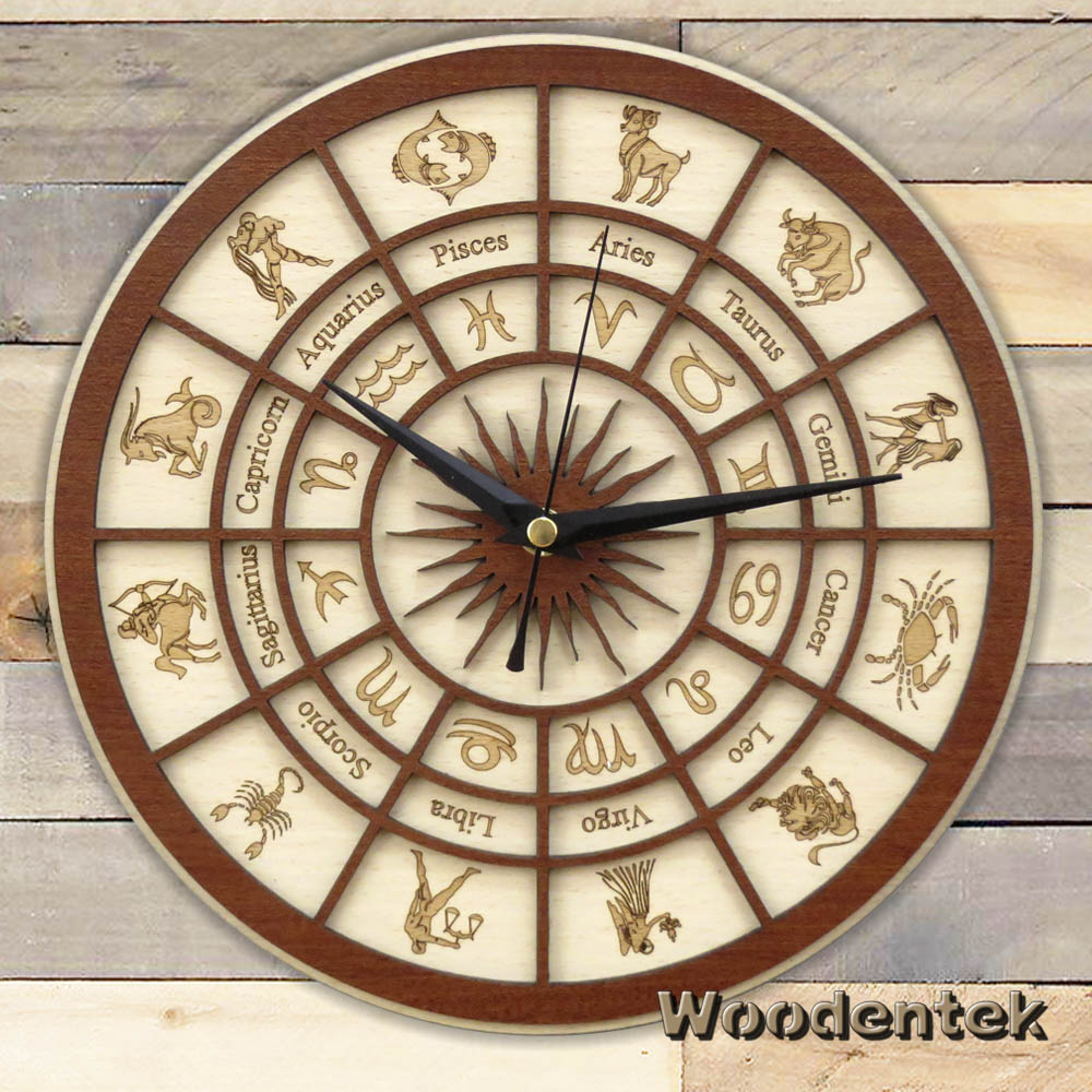 Handmade #Zodiac wooden clock. We created the original clock; don't buy Chinese copies (sometimes they even use our photos to hide their low-quality cheap copy!). #ChristmasGift #HolidayGift - WorldwideShipping etsy.com/listing/475246…