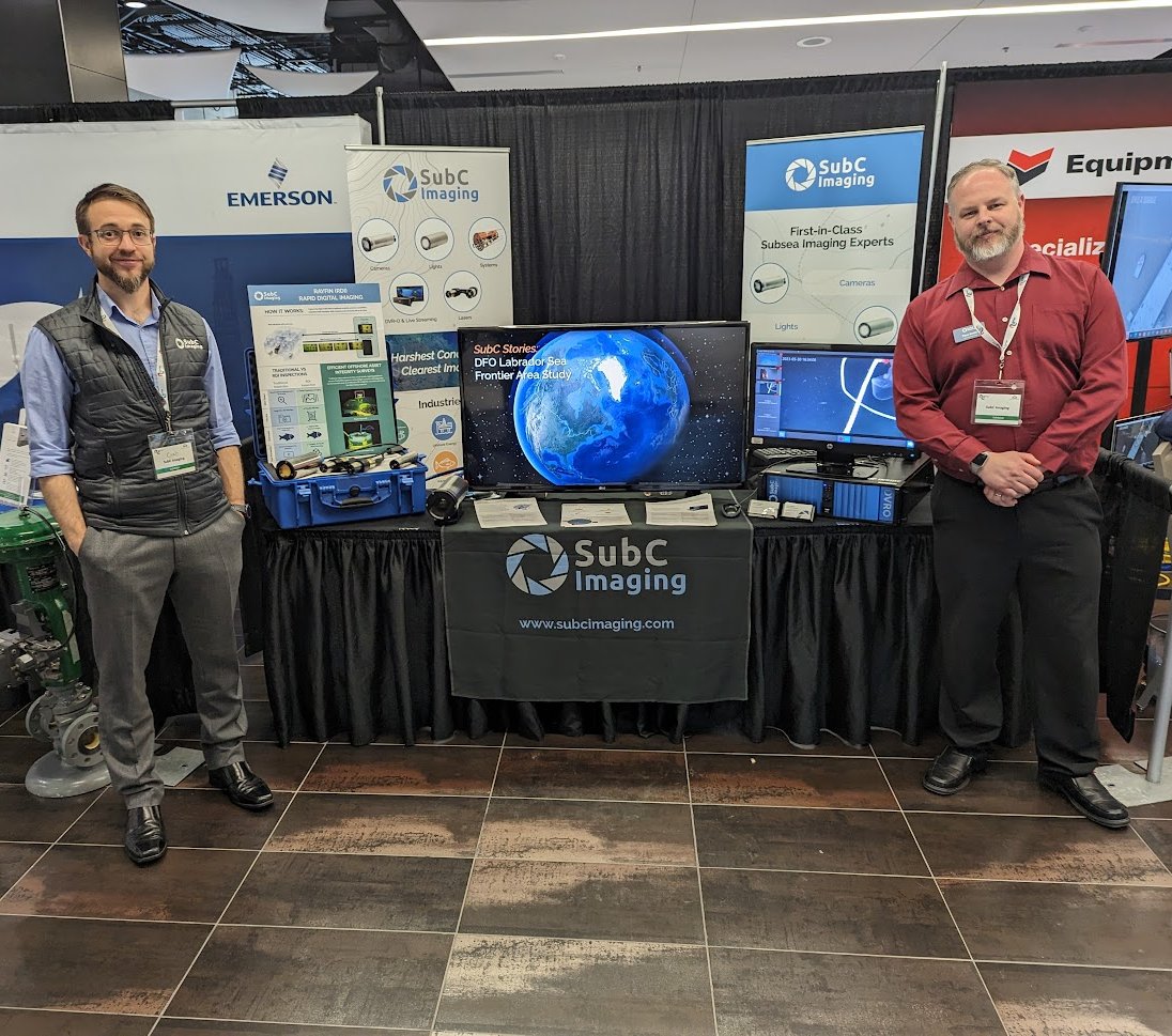 Chad & Paul are all set for day 2 of the @WeAreEnergyNL Annual Conference & Exhibition 🎉 

Drop by Booth L12 to say hi! 👋

#rovcamera #subseacamera #deepseacamera #marinescience #marineresearch #oceantech #offshoreenergy #rovinspection #subcimaging #subseaimaging
