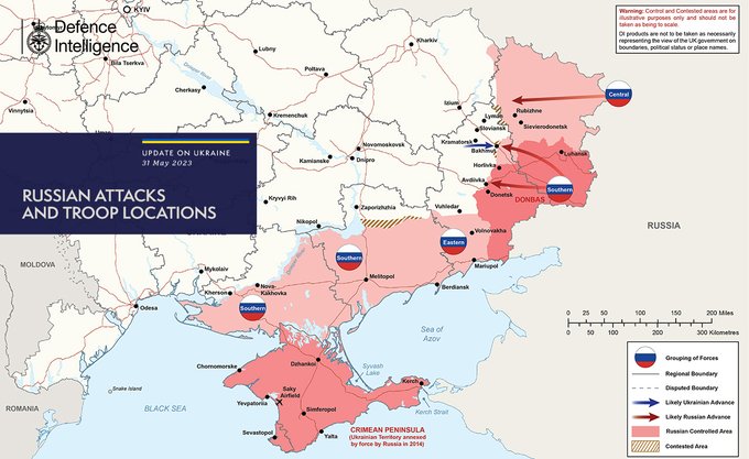 Russian attacks and troops locations map 31/05/23