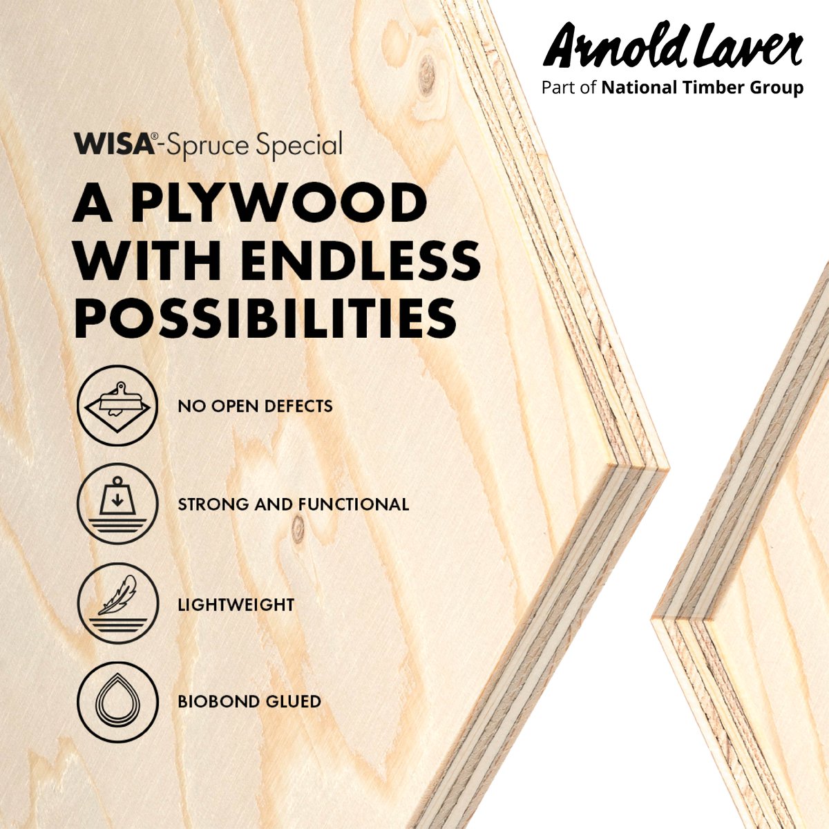 ArnoldLaver's tweet photo. 👉 Wisa®-Spruce Special is a smooth, firm, structural multipurpose plywood panel with superior surface quality. Speak to the experts - We are your local Timber specialist 🤝 #plywood #shopfittings #joinery #furnituremaker #DIY #builder #DIYmaterials #easytopaint https://t.co/E9De1daJw8
